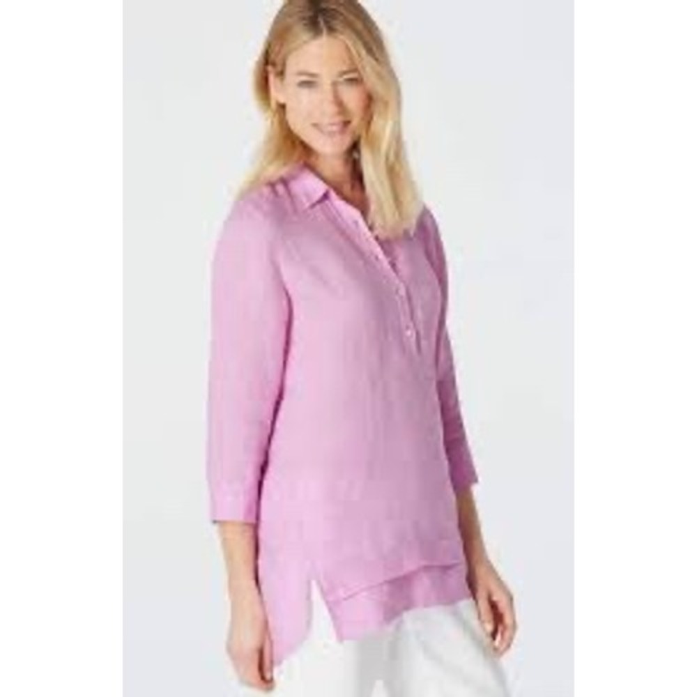 J. Jill Love Linen Tunic Top Women XL Lavender 3/4 Sleeve Button Front - Picture 2 of 9